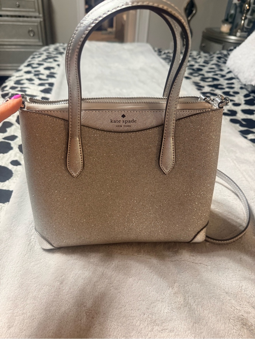 kate spade New York Glitter Satchel in Sparkling silver
